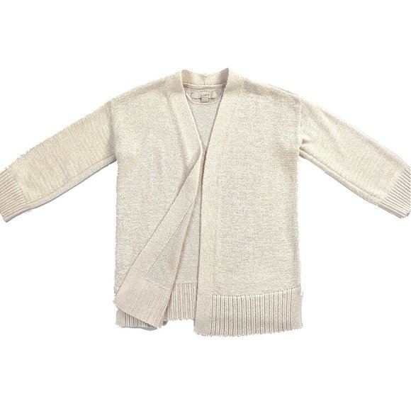 LOFT Sweaters - LOFT Soft Knit Open Front Cardigan V-Neck 3/4 Length Sleeve Cream Ivory Sweater